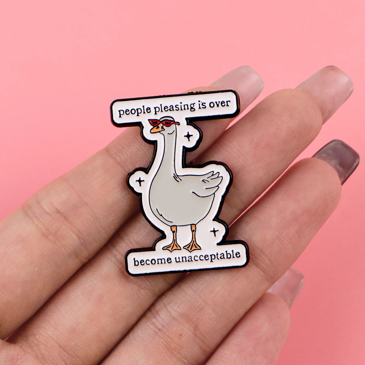 “People Pleasing Is Over” Goose Enamel Pin – Cute Lapel Brooch for Backpacks & Gifts
