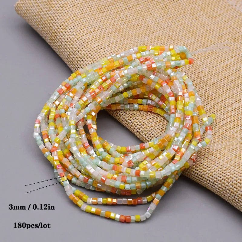 Pink Czech Glass Crystal Beads - 3mm 4mm 5mm Cube Square Candy Seed Beads for DIY Jewelry Making Charms