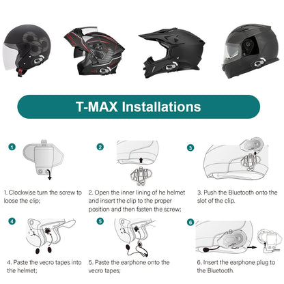FreedConn Motorcycle Helmet Headset Intercom - Bluetooth Music, FM, Waterproof Moto Helmet Earphones & Intercom System