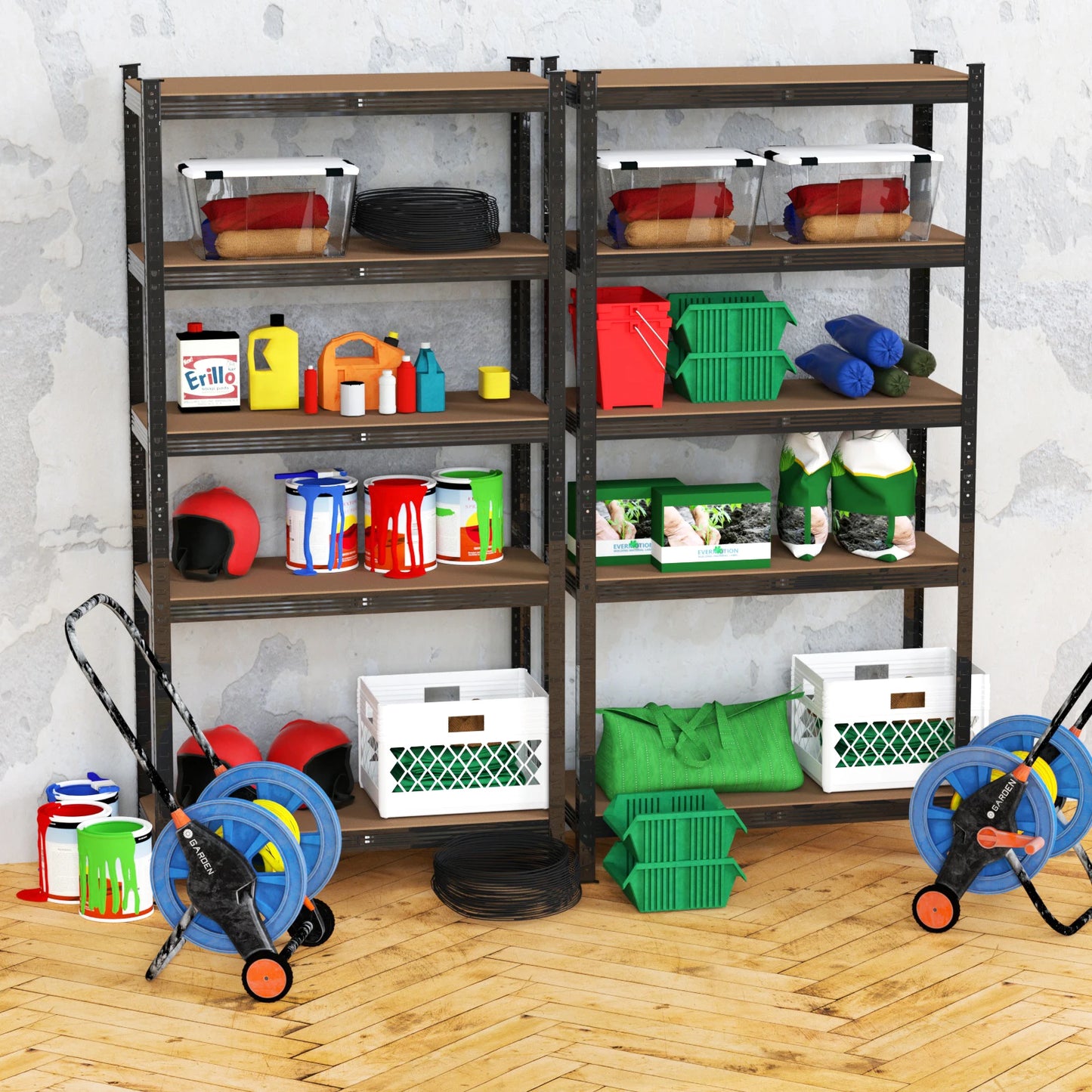 DayPlus 5-Tier Heavy Duty Garage Shelving – Adjustable Storage Unit, 386LBS Load Capacity per Tier, 150-200CM Height