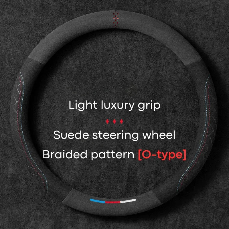 Universal Cowhide Suede Steering Wheel Cover — Breathable 37-38cm Car Accessory Wrap