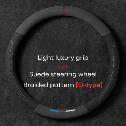 Universal Cowhide Suede Steering Wheel Cover — Breathable 37-38cm Car Accessory Wrap
