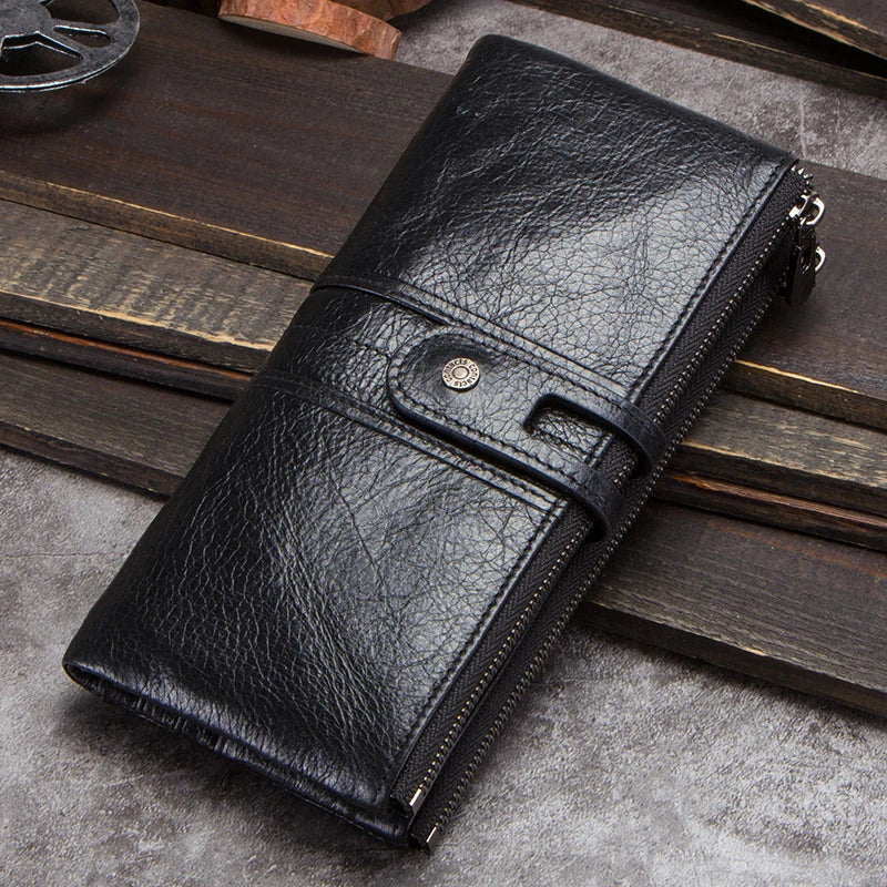 CONTACT'S Men’s Genuine Leather Clutch Wallet – Long Vintage Wallet with Card Holder, Zipper Coin Purse & Money Bag