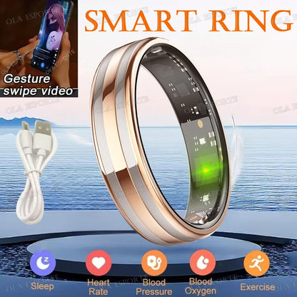 Ultra-Thin 6.3mm Smart Ring Health Monitor – Waterproof Fitness Ring with Heart Rate, Body Temperature & Sports Tracking for Men & Women