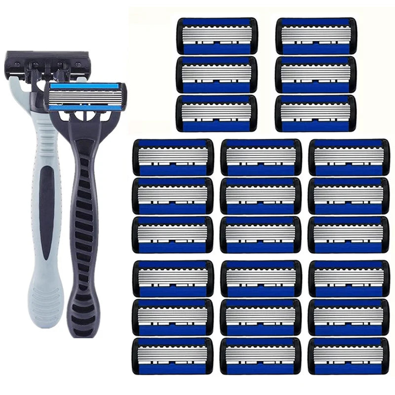 Men’s 6-Layer Stainless Steel Shaver – Classic Detachable & Reusable Razor Blade