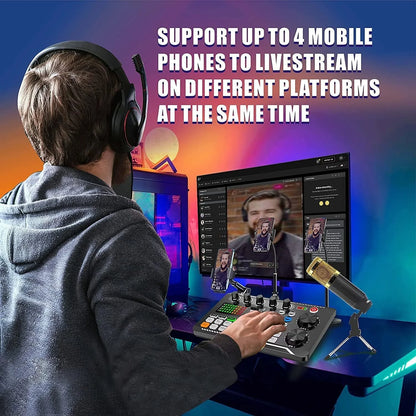 DJ Studio Sound Card Kit – Microphone, Mixer Console & Cables for Live Voice, Phone & Computer F998