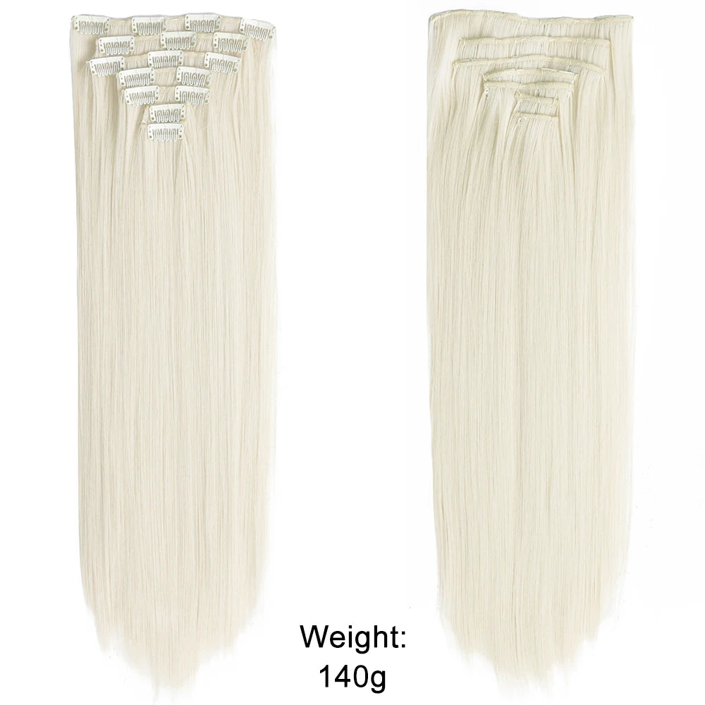 Women’s 7Pcs Hair Extensions with 16 Clips – Natural Black Straight Ombre Hairpiece