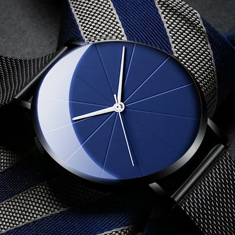 Men’s Minimalist Ultra-Thin Quartz Watch – Stainless Steel Mesh Band Business Fashion Wristwatch