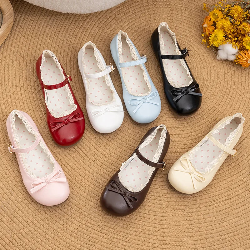 Women’s Mary Janes Flats – Pink & White Round Toe Lolita Ballet Shoes with Buckle Strap, Spring Autumn Plus Size