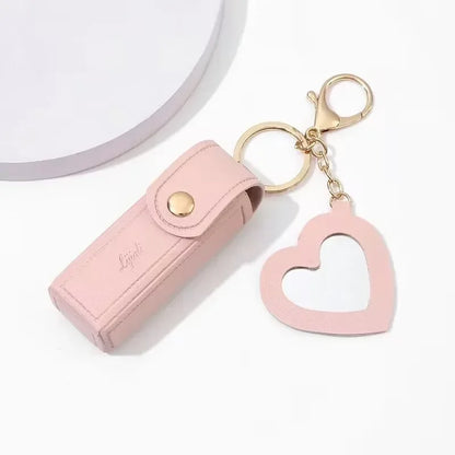 Portable Leather Lipstick Bag – Makeup Pouch with Mirror, Lip Balm Holder & Keychain Cover