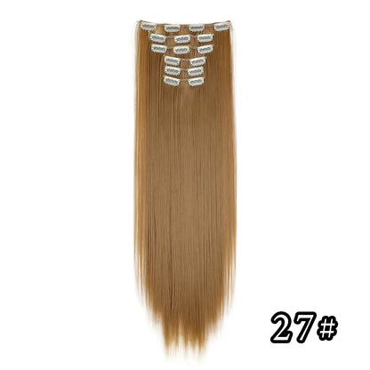 24-Inch 16 Clips-in Hair Extensions – Long Straight Synthetic Blonde & Black Hairpieces, Heat Resistant for Daily Use