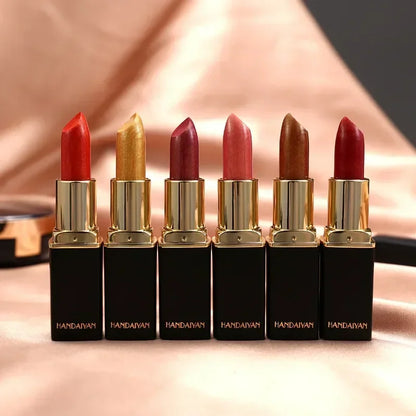 Professional Brand Lipstick – Waterproof, Long-Lasting Nude Pink & Mermaid Shimmer, Luxury Makeup Cosmetic