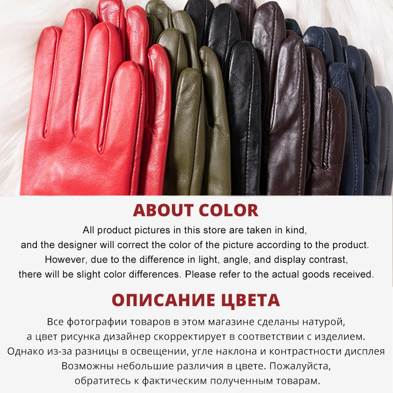 Women’s Winter Touch Gloves – 50% Genuine Leather & 50% Suede, Colorful Warm Leather Gloves