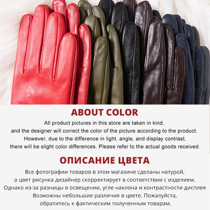 Women’s Winter Touch Gloves – 50% Genuine Leather & 50% Suede, Colorful Warm Leather Gloves