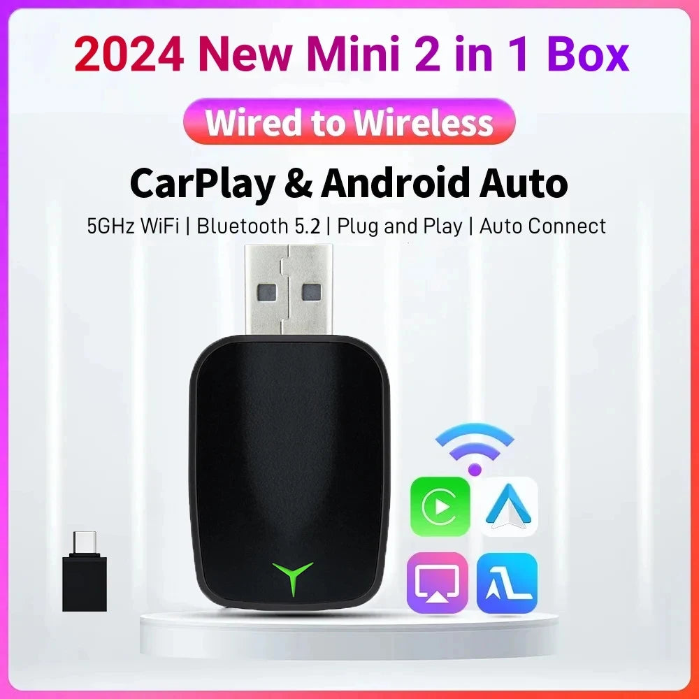 New 2-in-1 Wired to Wireless CarPlay & Android Auto Adapter – Smart Box with 5GHz WiFi, Fast Plug & Play Connection