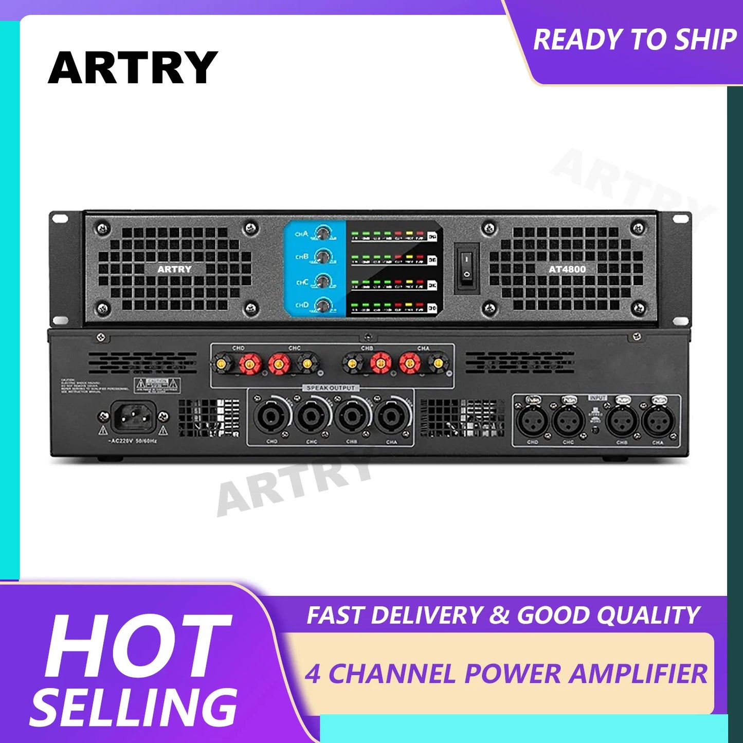 ARTRY AT2800/AT4800 Professional Digital Power Amplifier – 2/4 Channel High-Power Amp for Stage, Conference & Home Audio