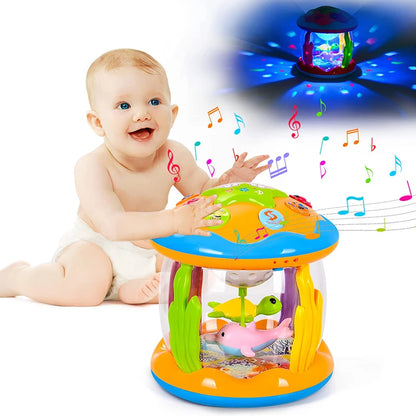 4-in-1 Baby Tummy Time Toy – Sea Animal Sensory Learning Toy with Lights, Music, and Projector for Infants and Toddlers