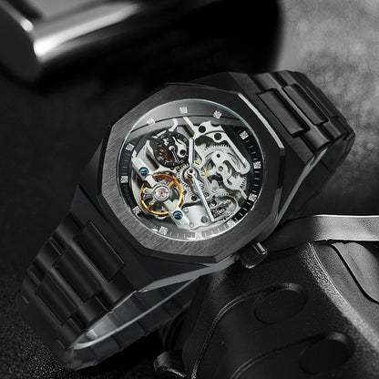 Forsining Men’s Automatic Mechanical Watch – Luminous Hands, Stainless Steel Strap, Luxury Skeleton Fashion Watch