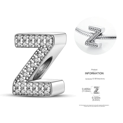 26 A-Z Alphabet Beads 925 Silver LOVE Letter Charms for 3mm Bracelets - CZ Zircon DIY Jewelry Gift