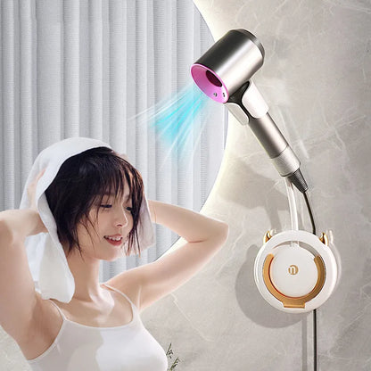 Adjustable Non-Perforated Hair Dryer Bracket - Wall Mounted Storage Rack for Bathroom Organization