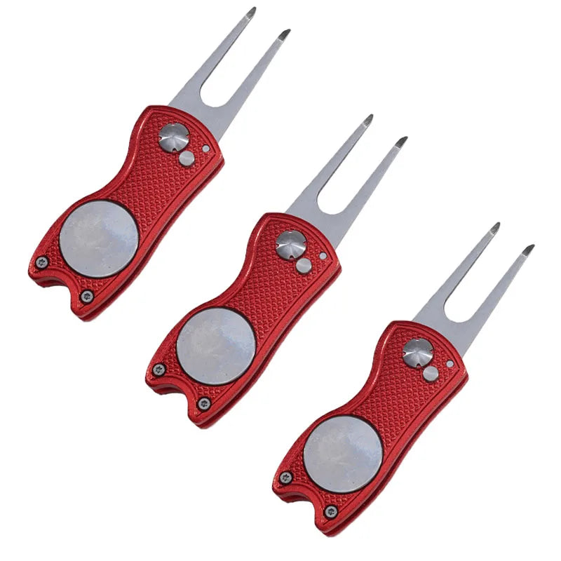 Foldable Golf Divot Repair Tool – Ball Marker & Groove Cleaner Putting Green Fork Accessory
