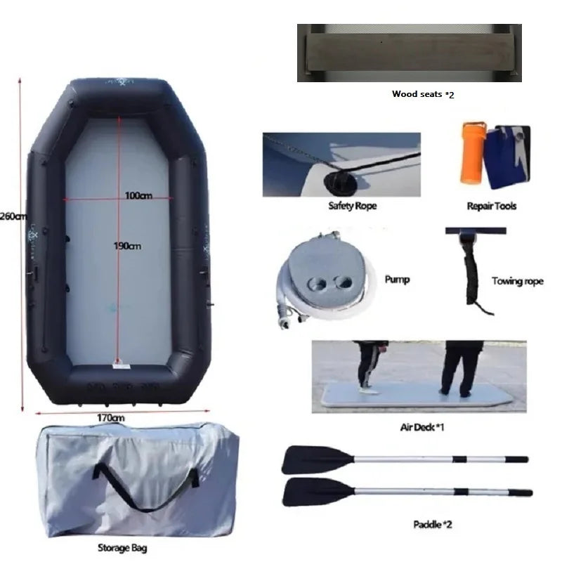 8.5ft Dinghy Boat for Adults – Widened Inflatable Fishing Kayak, Raft, Sport Boat with Paddles, Air Pump & Carry Bag
