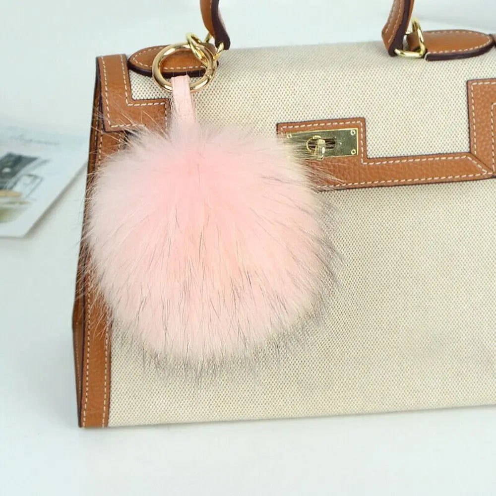 15cm Real Raccoon Fur Pompon Keychain – Cute Pendant for Bags, Hats, Clothes, and Accessories