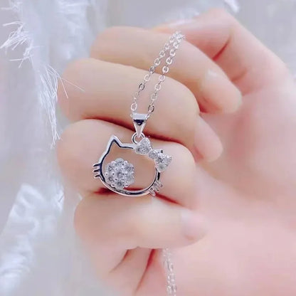 Hello Kitty Necklace & Ring Set – Cute Sanrio Cartoon Jewelry Anime Gift for Kids