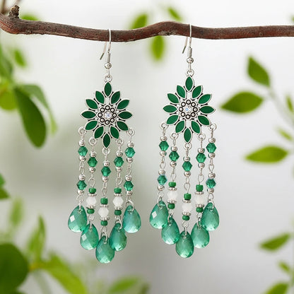 Bohemian Acrylic Water Drop Earrings - Crystal Bead Long Dangle Vacation Jewelry for Women