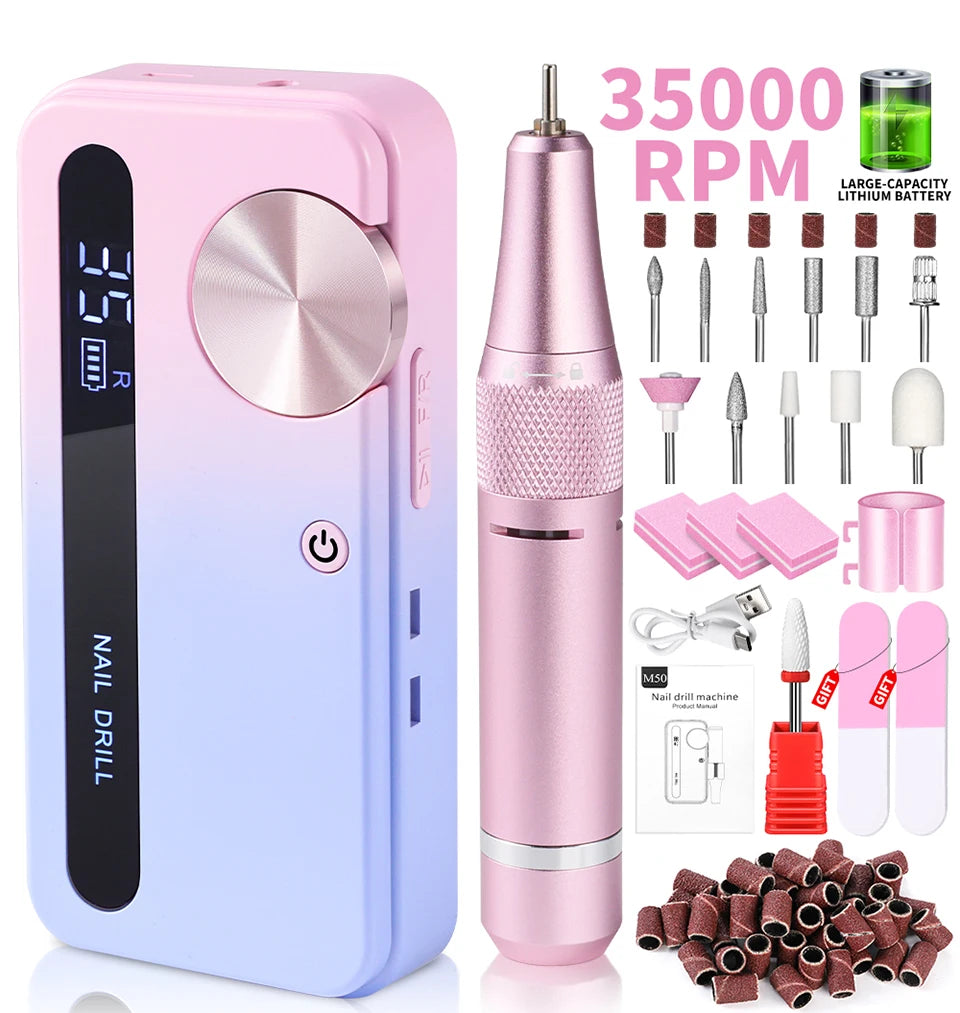 35000RPM Electric Nail Drill – Professional Rechargeable Nail File for Gel Nails, Portable Manicure Tool