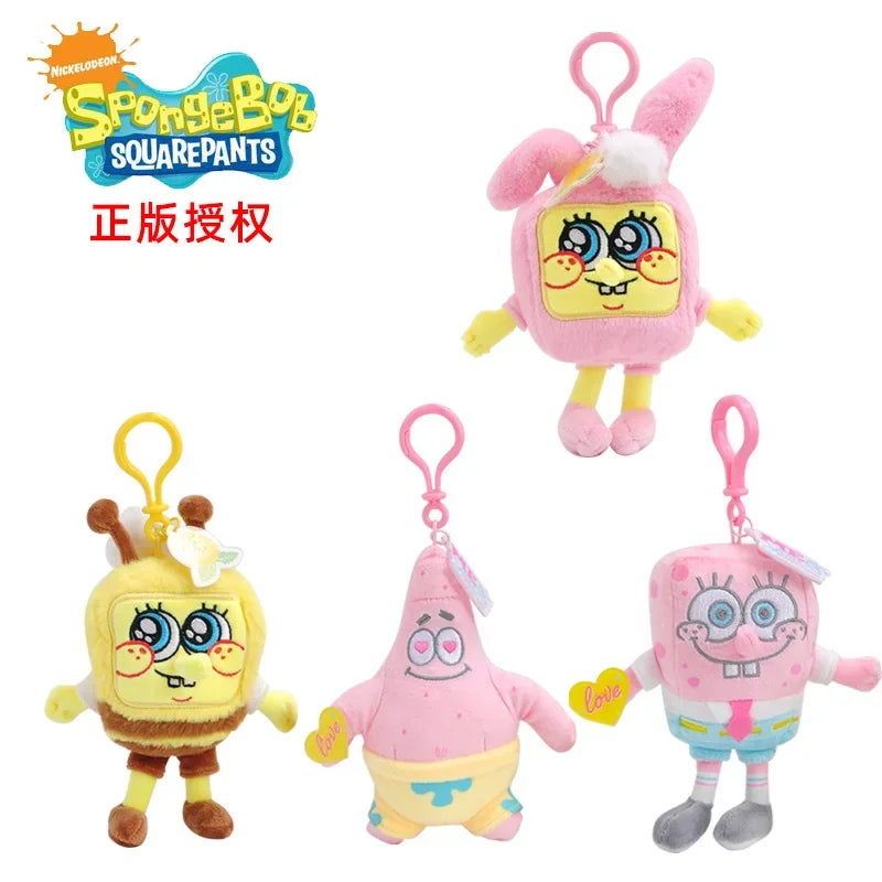Potdemiel Anime Pink SpongeBob & Patrick Star Kawaii Plush Keychain — Cosplay Stuffed Keyring Gift for Kids