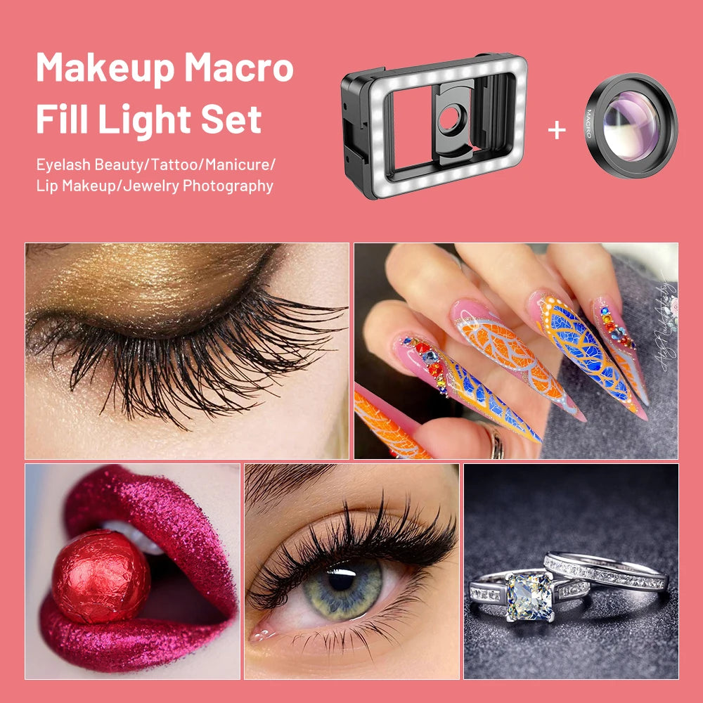 APEXEL 4K HD 15X Macro Lens Kit with LED Fill Light for iPhone, Samsung & All Smartphones