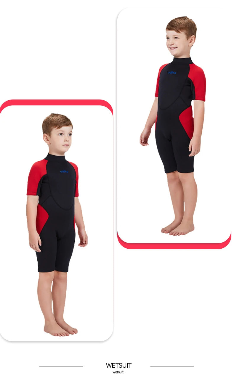 Children's 2mm/3mm Neoprene Wetsuit – One-Piece Long Sleeve Diving Suit for Cold Protection, Sunscreen, Surfing, Swimming & Snorkeling