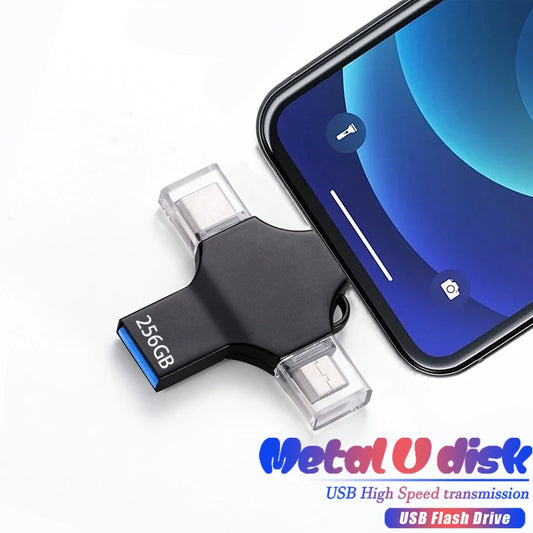 4-in-1 USB 3.0 Flash Drive - High Speed Photo Stick 64GB 128GB 256GB Memory Stick for iPhone Android & Type-C Devices