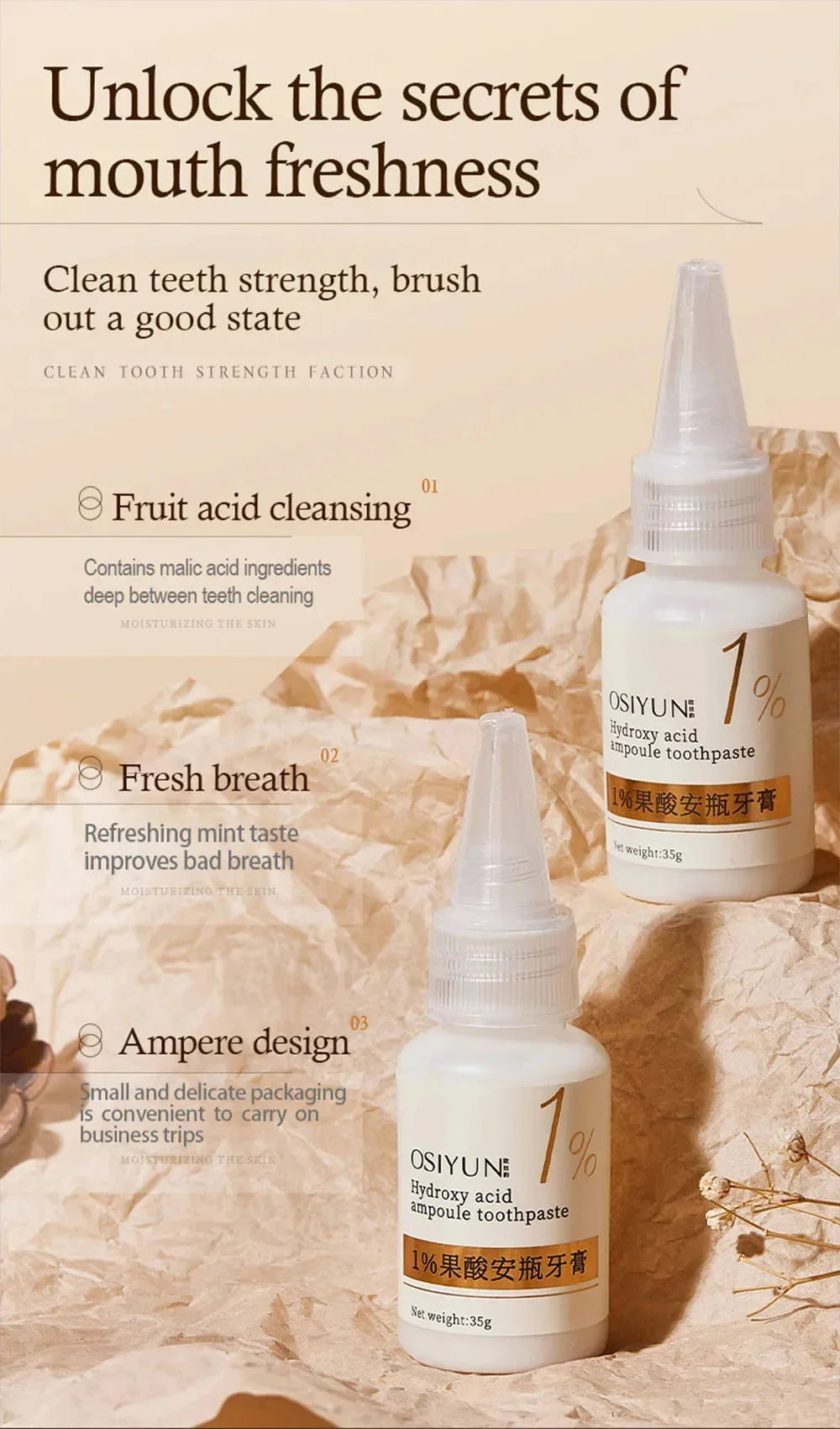 Teeth Whitening Toothpaste – Fruit Acid Formula for Plaque Removal, Stain & Calculus Cleanser, Fresh Breath & Oral Hygiene