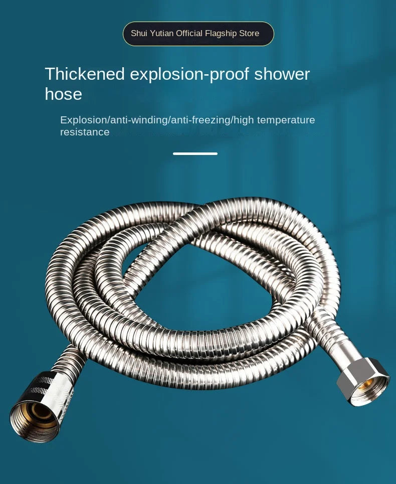 Flexible Shower Hose 1.5/2M — Black/Silver Stainless Steel Bathroom Extension Pipe and Accessories