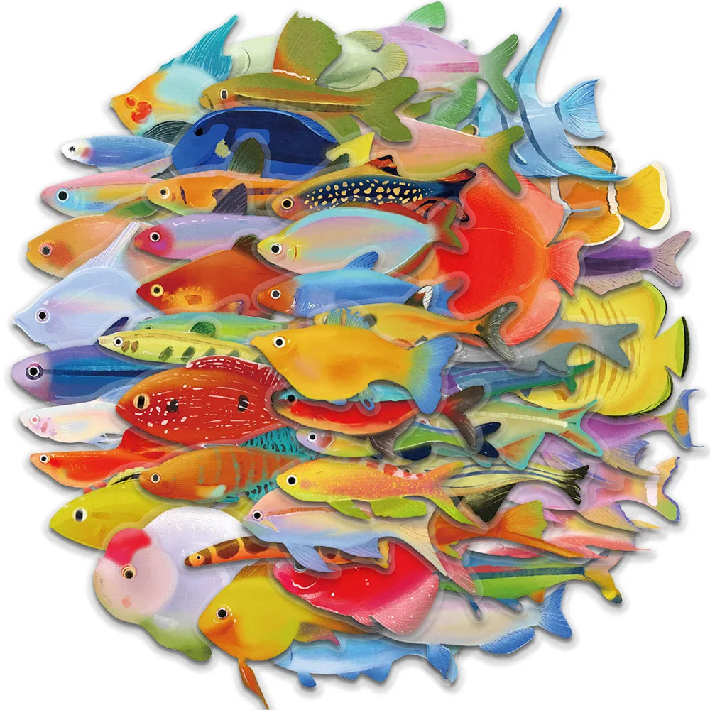 50PCS Fish Transparent Stickers - Waterproof Laptop, Phone, Luggage, Skateboard & Scrapbook Decals