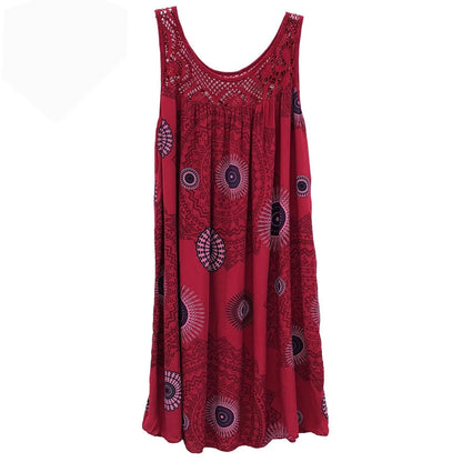 Women’s Summer Camisole Dress - Lace Print Sleeveless Loose Swing Maxi Dress Plus Size Long Skirt Outfit