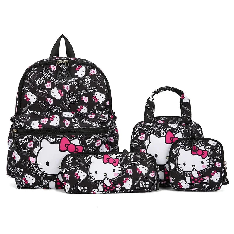 4pcs Kuromi & Hello Kitty Sanrio Backpack Set – Includes Pencil Case, Shoulder Bag, Wallet & Melody Daypack