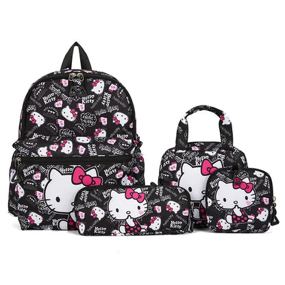 4pcs Kuromi & Hello Kitty Sanrio Backpack Set – Includes Pencil Case, Shoulder Bag, Wallet & Melody Daypack