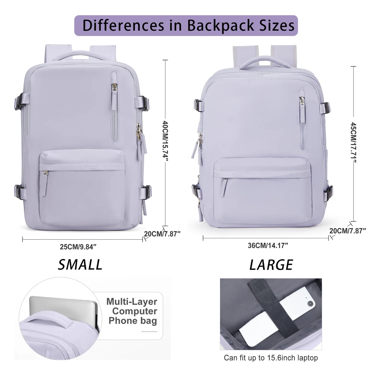 Women's Cabin Travel Backpack - Large Capacity, Water-Resistant Laptop Bag 45x36x20 cm, Fits EasyJet and Ryanair Carry-On Dimensions