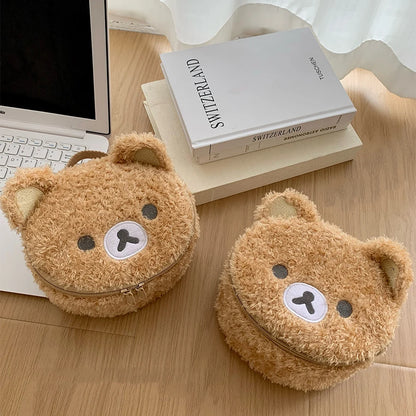 Plush Anime Bear Makeup Case – Cosmetic Bag for Women Jewelry Storage & Organizer Pouch Handbag Travel Gift Accessory