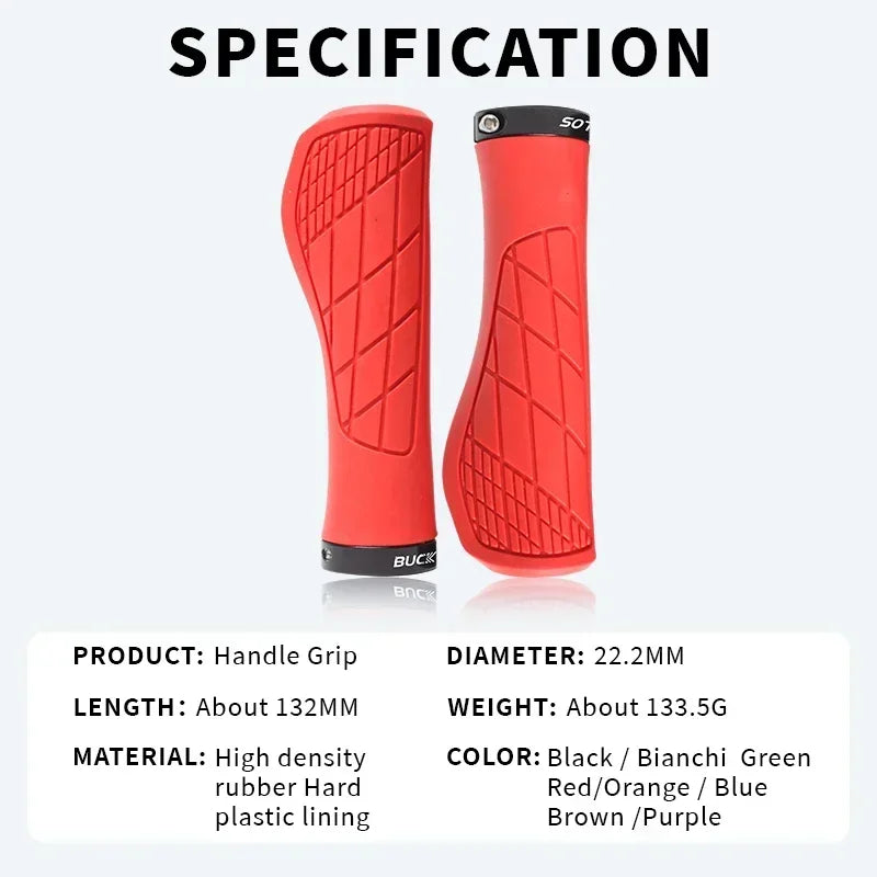 BUCKLOS Ergonomic MTB Handlebar Grips — Comfortable Soft Rubber Lock-On Bicycle Grips for Mountain Bikes