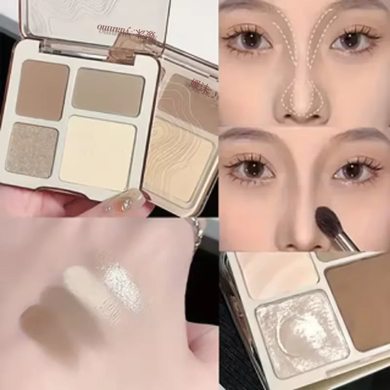3D Face Contour Palette - Four Color Highlight & Matte Sculpting Makeup for Long-Lasting Brightening Definition