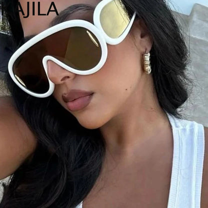 Oversized Wave Mask Sunglasses | One-Piece Sports Y2K Punk Sun Glasses for Women | Luxury Brand Steampunk Eyewear Goggle