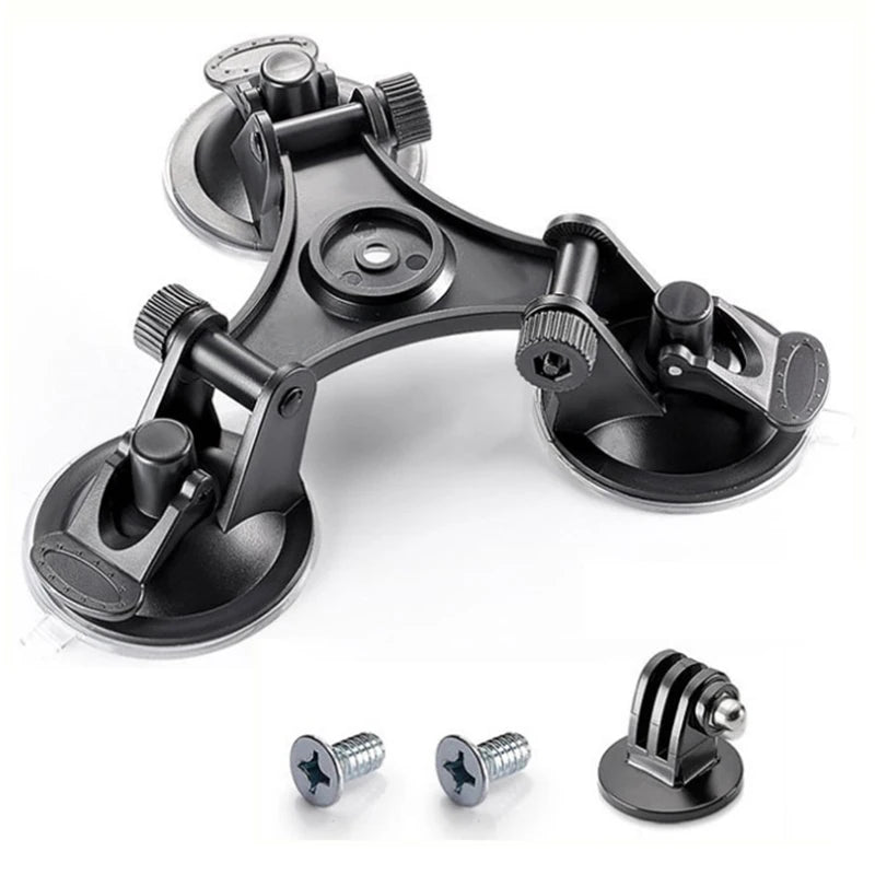 Triple Suction Cup Mount with 1/4'' Thread Adapter for GoPro Hero 13/12/11/10/9/8, DJI Osmo Action 5/4/3, Insta360, SJCAM