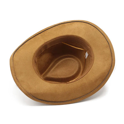 Unisex Black Suede Cowboy Hat – Western Gentleman Jazz Sombrero for Men & Women, Size 56-58cm