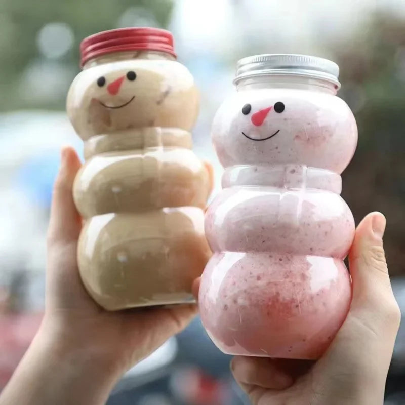 500ml Christmas Candy & Biscuit Bottles – Snowman & Tree Shaped Drink Containers for Juice, Milk Tea, Food Storage & Party Favors
