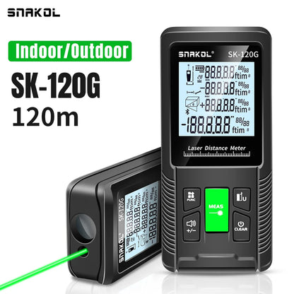 Snakol Laser Tape Measure 120M - Green Laser Distance Meter, High Accuracy Roulette with Multiple Measurement Functions, Electronic Ruler