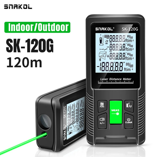 Snakol Laser Tape Measure 120M - Green Laser Distance Meter, High Accuracy Roulette with Multiple Measurement Functions, Electronic Ruler